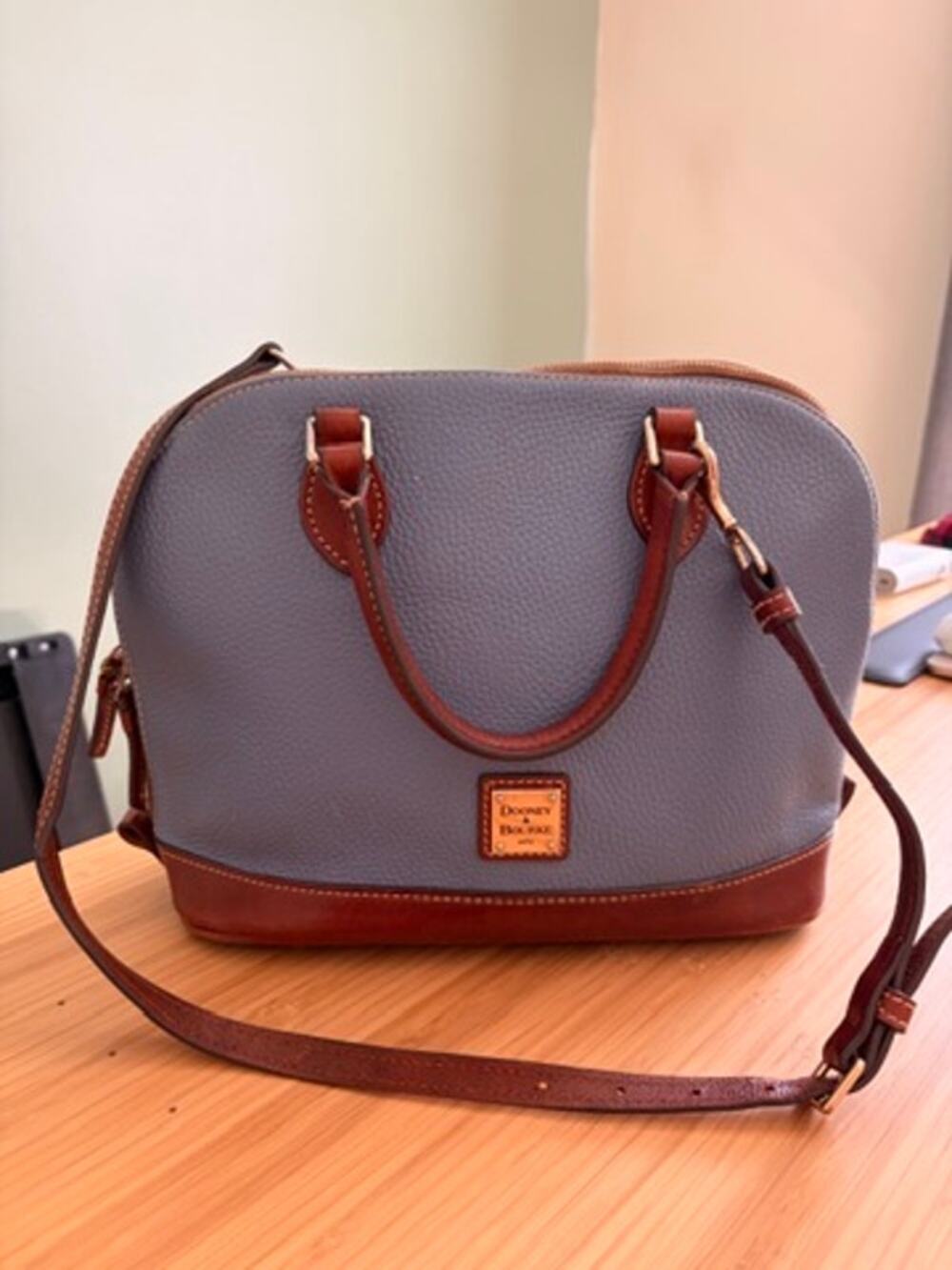 Dooney & Bourke Blue Pebble Leather Satchel Crossbody Bag